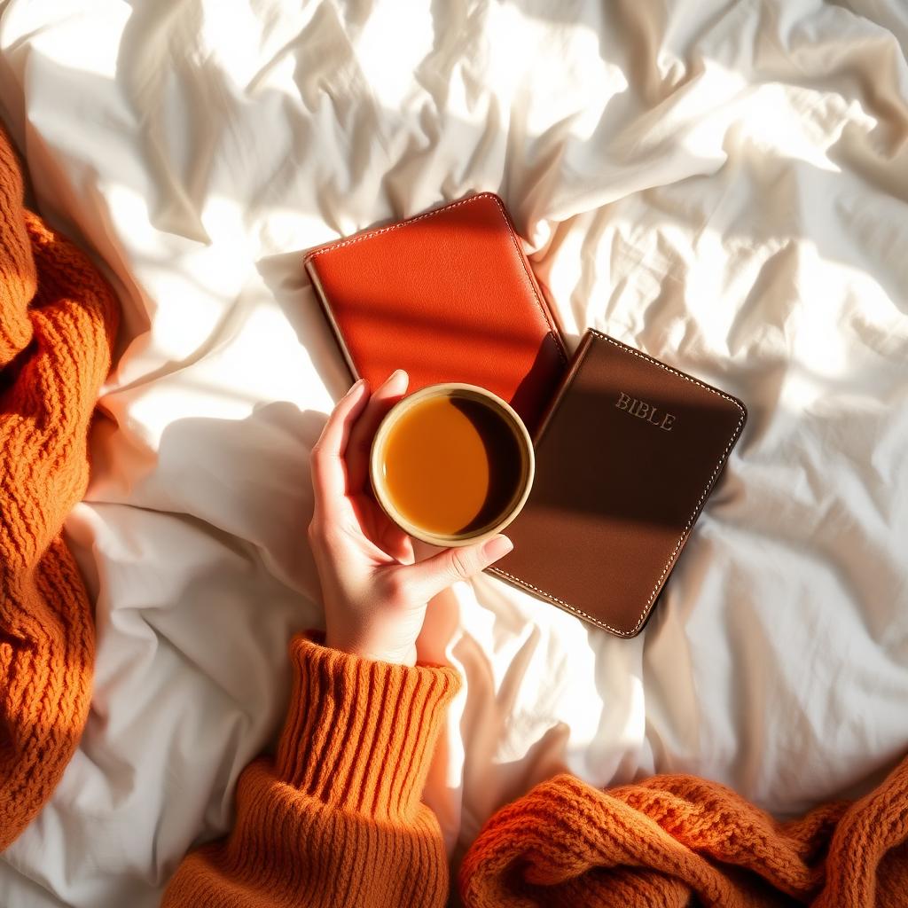 Hands holding coffee beside a bible